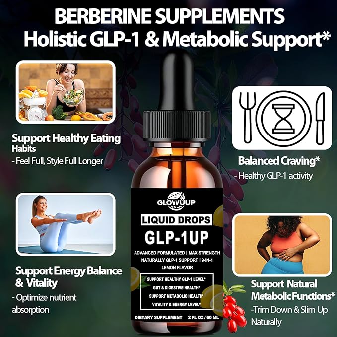 Berberine Supplement Liquid for Women &amp Men Liposomal Berberine with Ceylon Cinnamon Green Tea Eriocitrin Curcumin &amp Aloe Vera for Metabolism &amp GLP-1 Booster GLP 1 Drops 6X Stronger Than