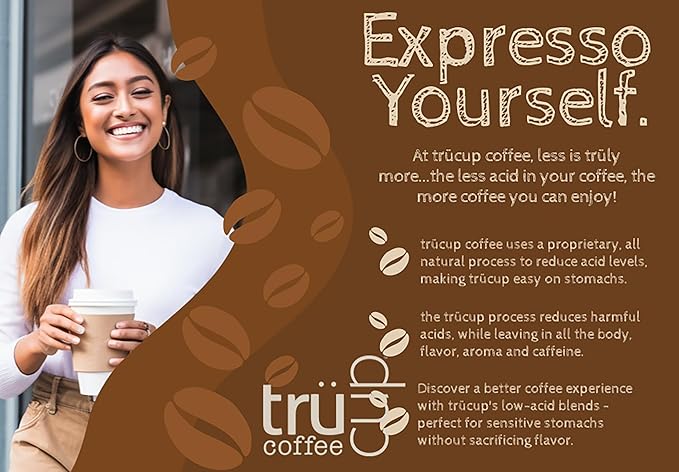 trücup Low Acid Coffee Light Roast Coarse Grind Coffee 2 LB Natural Water&ampSteam Process (60% Less Acid) Smooth Flavor Stomach-Friendly Rich in Antioxidants