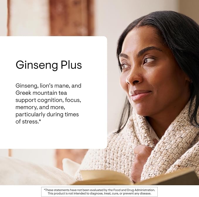 THORNE - Ginseng Plus - Supports Daily Energy Levels Mental Clarity Mood &amp Stress Management* - with Lion's Mane &amp Greek Mountain Tea - Third-Party Certified - Gluten &amp Dairy-Free - 60 C