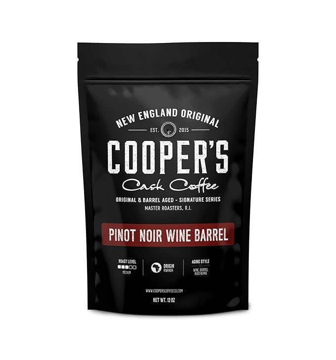 Wine Barrel Coffee Pinot Noir Aged Rwanda Beans Incredibly Complex &amp Smooth Roasted Fresh - Whole bean 12oz Bag