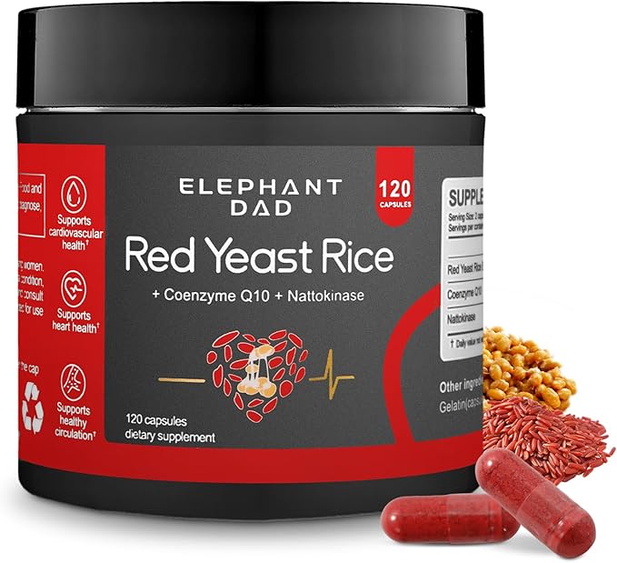 Red Yeast Rice 1000mg with Nattokinase &amp CoQ10 – Extra Strength Natto Extract Supplement Citrinin-Free Cholesterol &amp Heart Health Support Formula for Men &amp Women Circulatory Health – 12