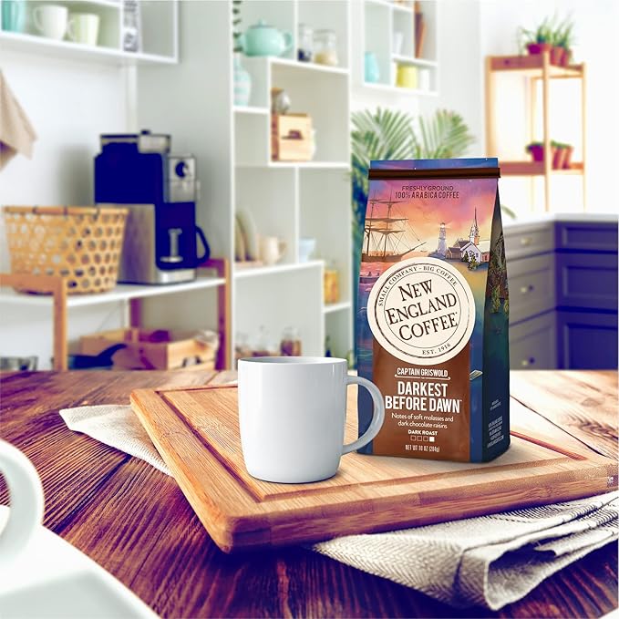 New England Coffee Ground Coffee Darkest Before Dawn Dark Roast 10oz Bag (Pack of 6)