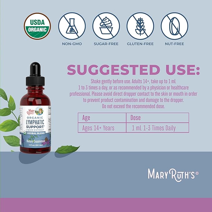 Lymphatic Support Drops by MaryRuth's | USDA Organic Lymphatic Cleanse Immune Support Supplement| Lymphatic Support with Echinacea &amp Elderberry | Blue Vervain | Vegan | Non-GMO | 30 Servings