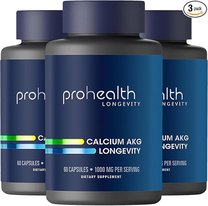ProHealth Ca AKG Supplement (Alpha Ketoglutarate) (1000 mg per 2 Capsule Serving 60 Capsules). Supports Cellular Energy Metabolic Function and Healthy Aging Processes (3 Pack)