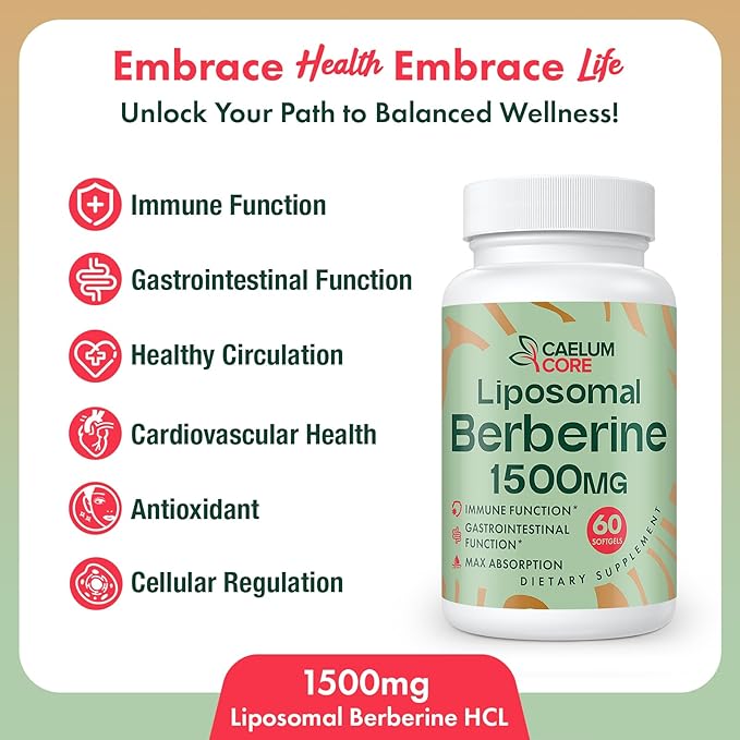 Liposomal Berberine HCL - Berberine 1500mg High Bioavailability Berberines Supplement for Women and Men (2 Pack)