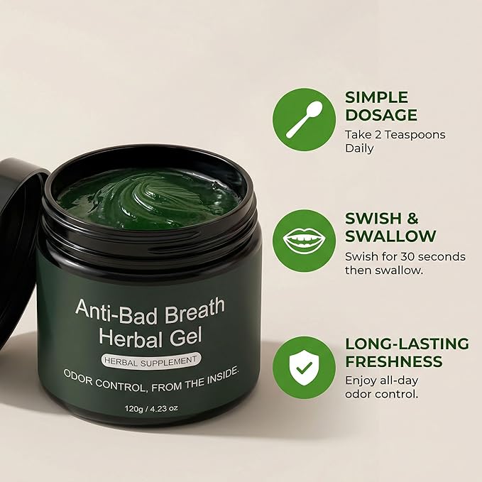 Anti-Bad Breath Herbal Gel Supplement Internal Freshening Formula with Parsley Green Tea Lemon Balm Clove Bud Oil Peppermint Oil &amp Chlorophyllin Natural Mint Flavor (1PCS)