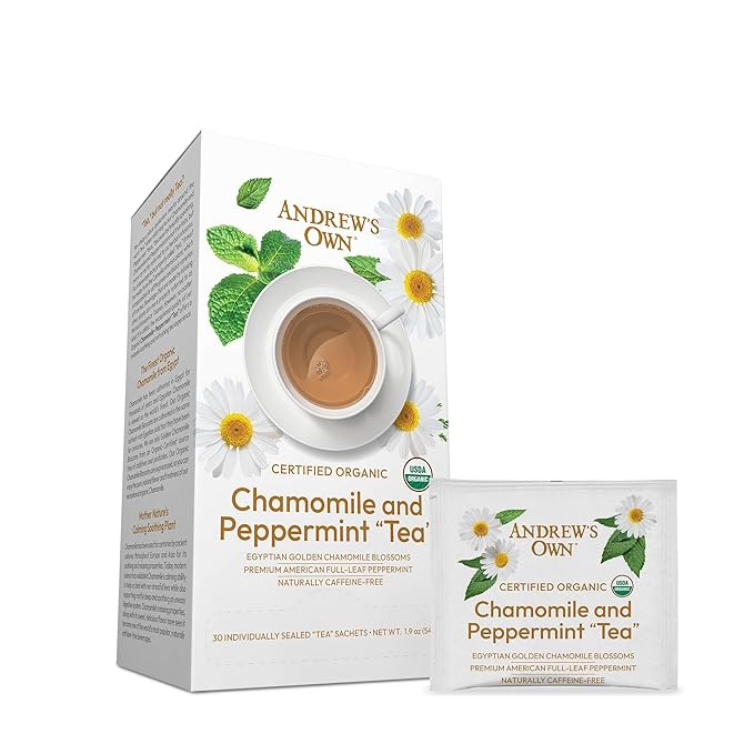ANDREW LESSMAN Tea - Chamomile and Peppermint Tea 60 Sachets - Blend of Certified Organic Golden Chamomile Blossoms and Premium Whole-Leaf Peppermint. Refreshing Calming. Caffeine-Free