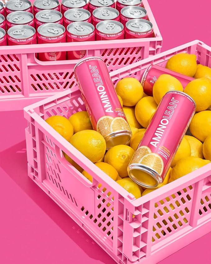 RSP NUTRITION AminoLean Energy Drink - Sugar Free Amino Energy with Natural Caffeine &amp Vegan Amino Acids for No Jitters Tingles or Crash Pink Lemonade Pack of 12