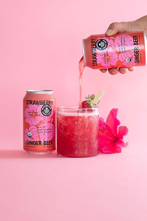 NEW! Moonglade Organic Strawberry Hibiscus Ginger Beer Tropical Blend Small Batch Craft Mixer Non-Alcoholic Craft Soda (12 Pack)