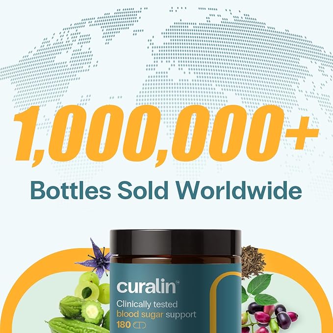 Curalin Blood Sugar Complex: 9 Herb Blend Cinnamon Bitter Melon Gymnema for Glucose Metabolism &amp Energy Support - Busy Workers &amp Senior Adults - Stress Lifestyle &amp Healthy Aging - 2 Trials