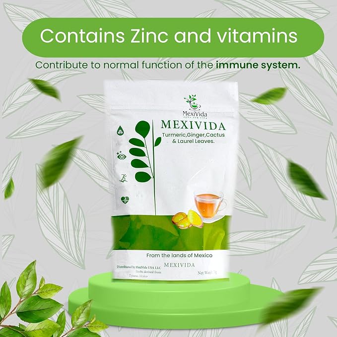 MexiVida Herbal Tea Supports Blood Pressure &amp Sugar Balance All Natural Ginger Turmeric Tea Nutrient-Rich Herbal Tea Caffeine-Free Wellness Tea