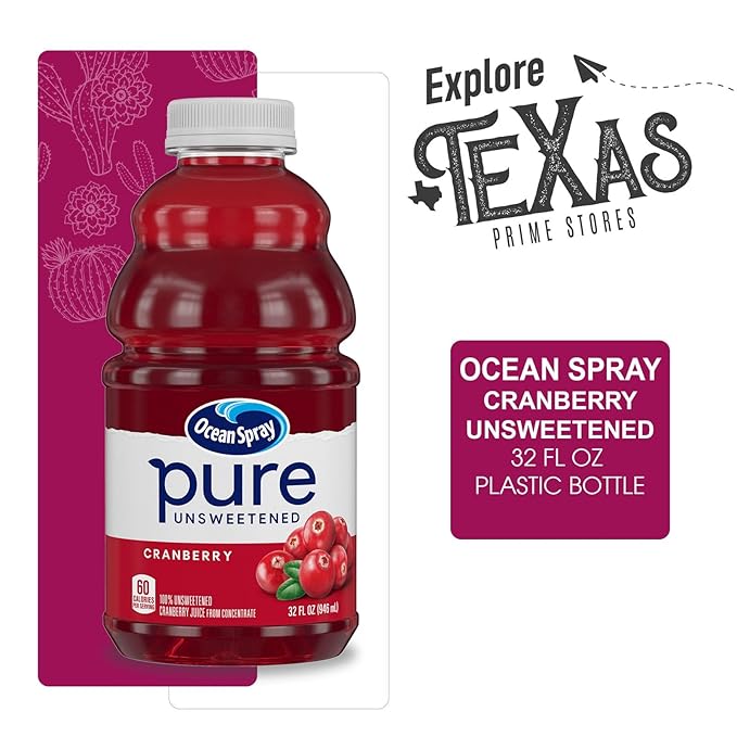 Ocean Spray - Lavinia Essentials Bundle: 4- Pack of Cranberry Unsweetened 100% Pure Juice 32 Fl oz Plastic Bottles + 1 Utility Prop