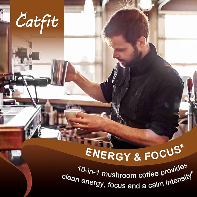 10 Mushroom Coffee Powder Mushroom Blend- Lion's Mane Chaga Cordyceps Brain Supplements with Arabica Coffee Ashwagandha L-Theanine for Energy Focus Memory and Immunity 5.65 Fl Oz