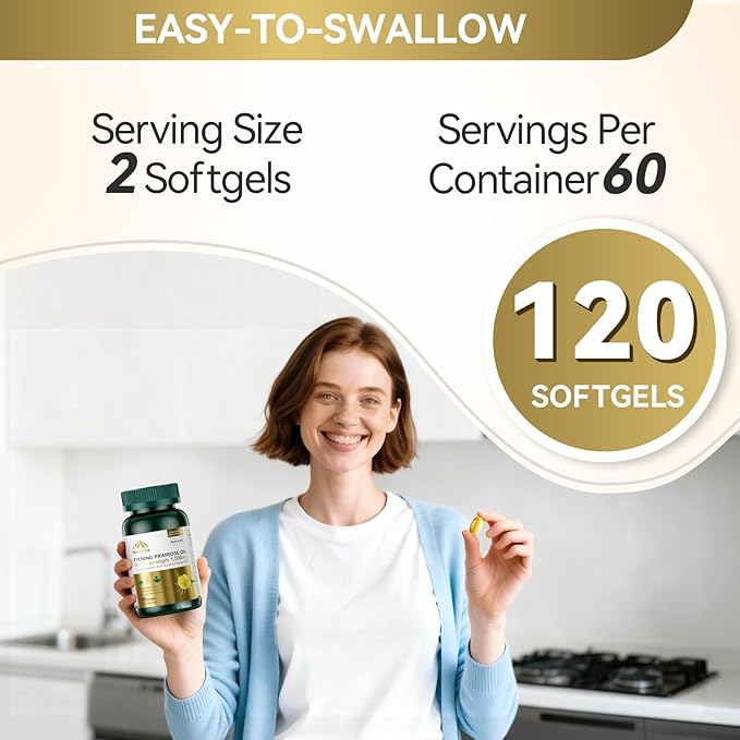 1500mg Evening Primrose Oil Capsules for Women | 240mg High GLA (16%) for Hormonal Balance &amp Skin Health (1 Bottle-120 Softgels-2mo Supply) Menopause Supplements | Non-GMO Gluten-Free Cold Press