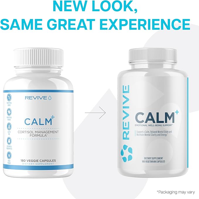 Revive MD Calm Emotional Well-Being Support Supplement - Stress Management for Men &amp Women - Mood Enhancement Supplement Promotes Relaxation with L-Theanine GABA &amp 5-HTP (180 Capsules 30 Se