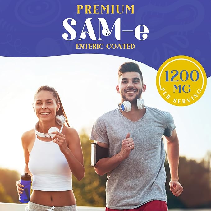 1200 MG SAM e Supplement for Brain Mood Joint and Liver High Absorption SAM-e (S-Adenosyl-L-Methionine) with CoQ10 5-HTP Enteric Coated 60 Tablets Vegan