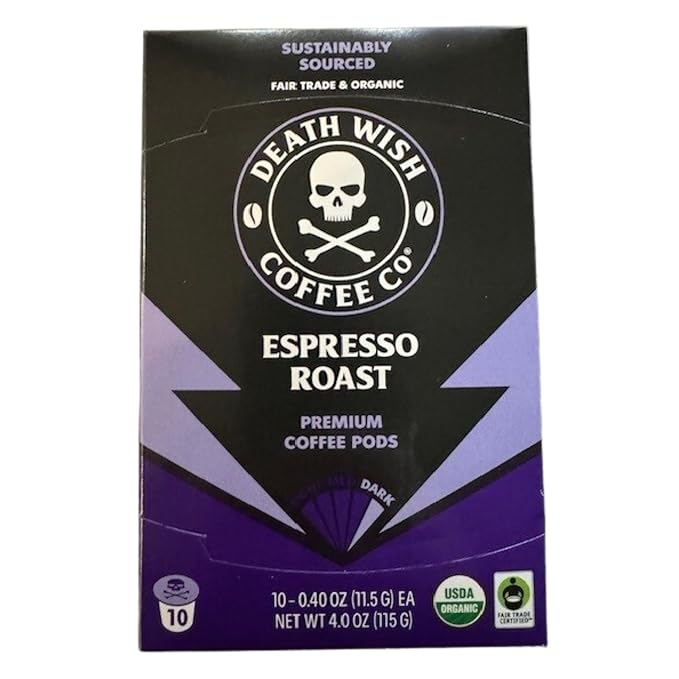 Death Wish Coffee Espresso Roast Single Serve Coffee Pods - Fair Trade and Organic (10 Count) (Pack of 2)