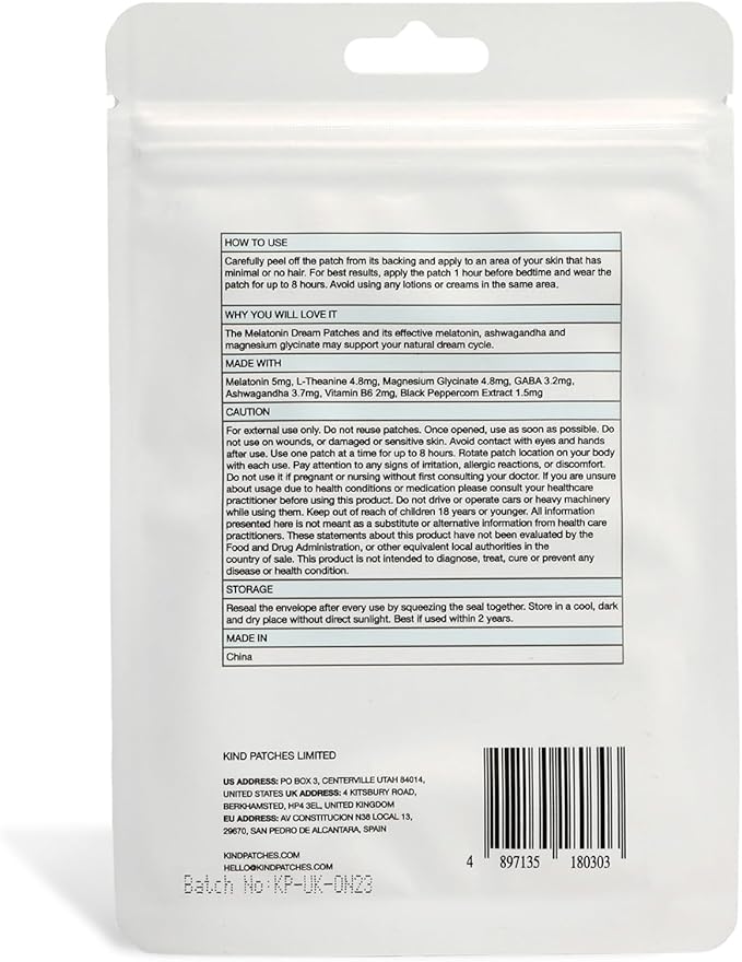 Kind Patches Melatonin Dream - Sleep Patches for Adults - Sleep Aid with Ashwagandha to Improve Rest - Overnight Release - 3 Pack 90 Pieces