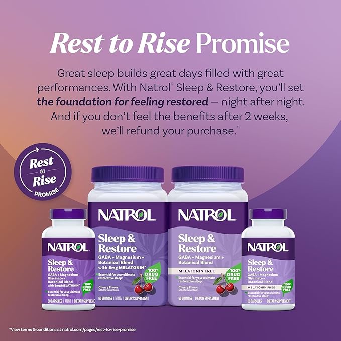 Natrol Sleep &amp Restore Magnesium Glycinate Blend Gummies Magnesium for Sleep Aids for Adults Melatonin-Free Cherry Flavored 30 Day Supply 60 Gummies (Pack of 2)
