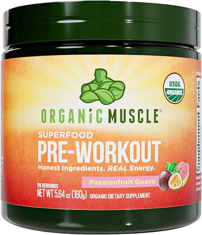 USDA Organic Pre-Workout Powder Passionfruit Guava | Clean Energy Without Jitters | Natural Performance Boost | No Artificial Sweeteners | 20 Superfoods | Low Caffeine 20 Servings