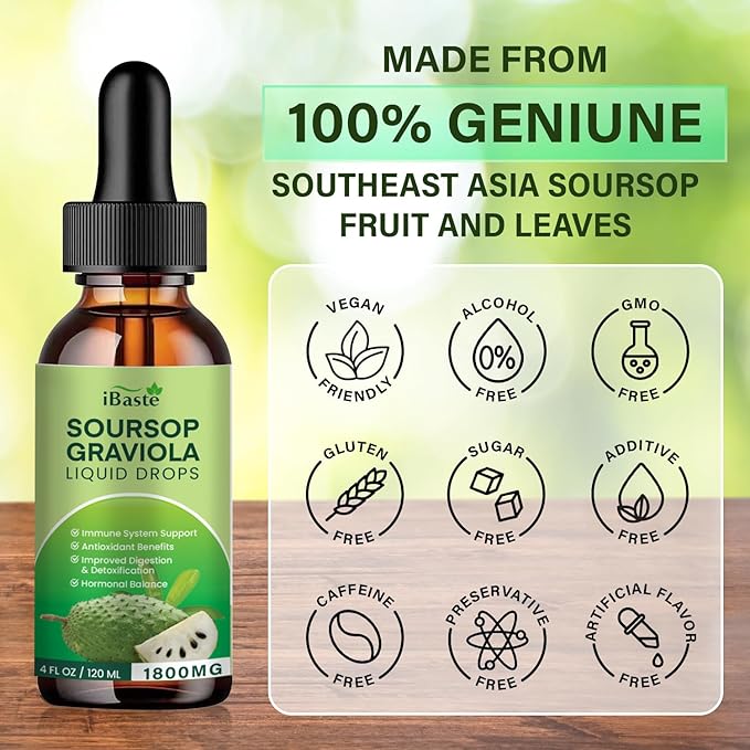 Soursop Bitters Liquid Organic Extract: Soursop Graviola Liquid Drop for Cell Support &amp Regeneration Immune System and Gut Health (2 Fl Oz)