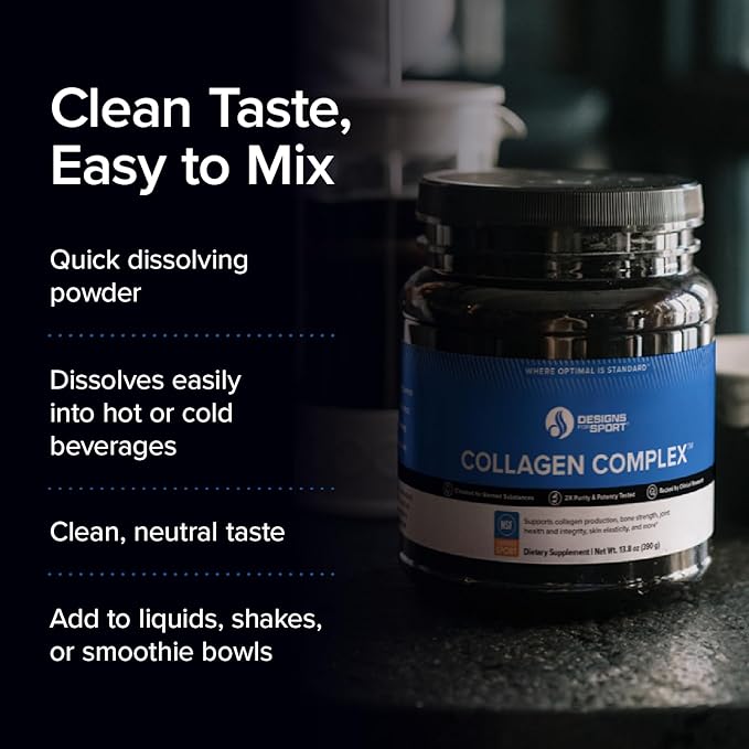 Designs for Sport Collagen Complex - NSF Certified for Sport Collagen Peptides Powder - Collagen for Joints Bone Strength Skin Elasticity (13.8 oz)