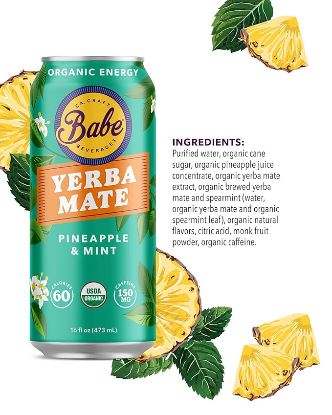 Babe Organic Yerba Mate Energy Drinks | 150mg Plant-Based Caffeine | Natural Yerba Mate Tea with No Crash No Jitters - Variety Pack (12 x 16oz Cans)