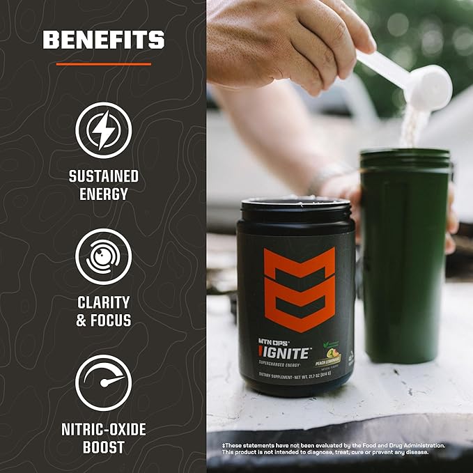 MTN OPS Ignite Energy Drink Powder Naturally Gluten Free &amp Sweetened with Monk Fruit Nitric Oxide Supplement Drink Mix Caffeine &amp Nootropic Sugar Free Drink Mix 45 Servings Citrus Italian