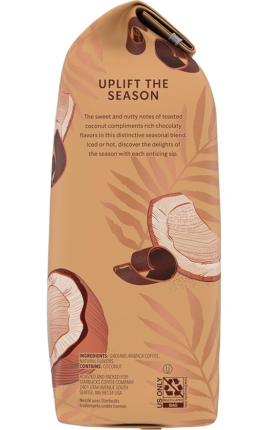 Starbucks Flavored Ground Coffee (Toasted Coconut Mocha 17 oz (Pack of 4)) Pack of 1