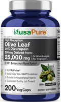 NusaPure Olive Leaf 20% Oleuropein 50:1 Extract 500 mg Equivalent to 25000 mg 200 Veg Caps Suitable for Vegetarians and Vegans Non-GMO