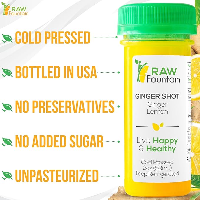 20 Ginger Shots with Lemon 2fl Oz Vitamin C Raw and Cold Pressed Unpasteurized Boosts Immunity All Natural No Artificial Flavors or Preservatives