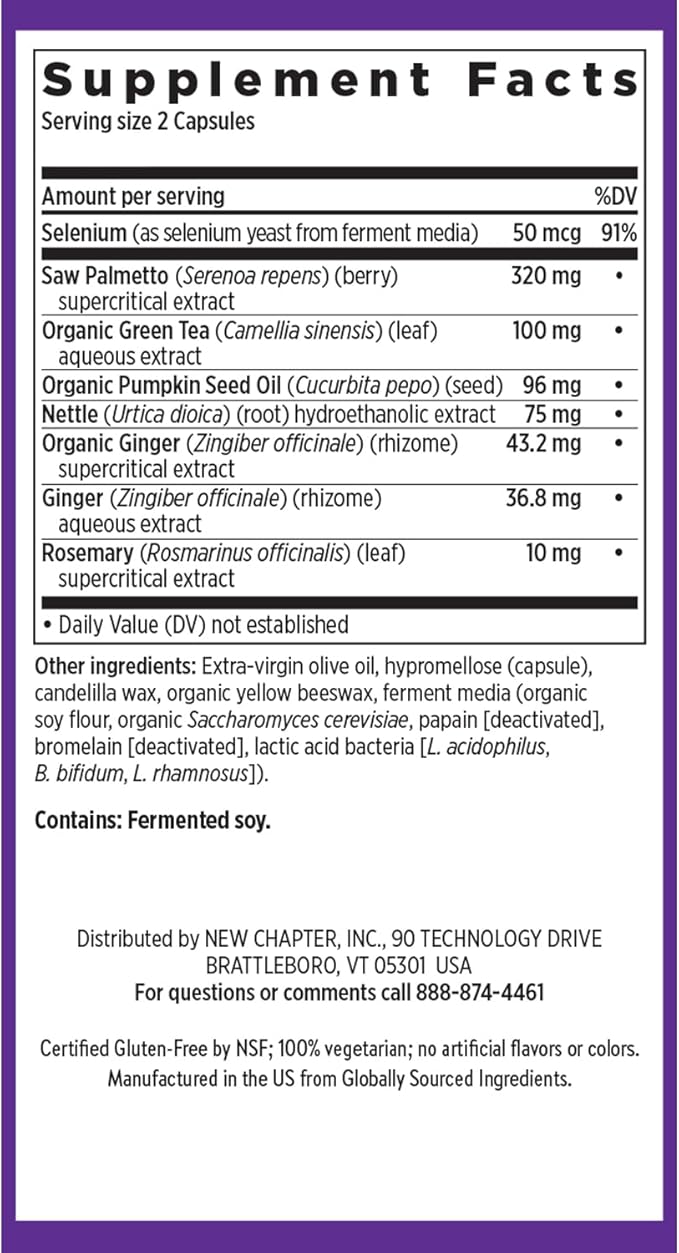 New Chapter Prostate Supplement - Prostate 5LX™ with Clinical Strength Saw Palmetto + Fermented Selenium for Men’s Wellness - 120 ct Vegetarian Capsule