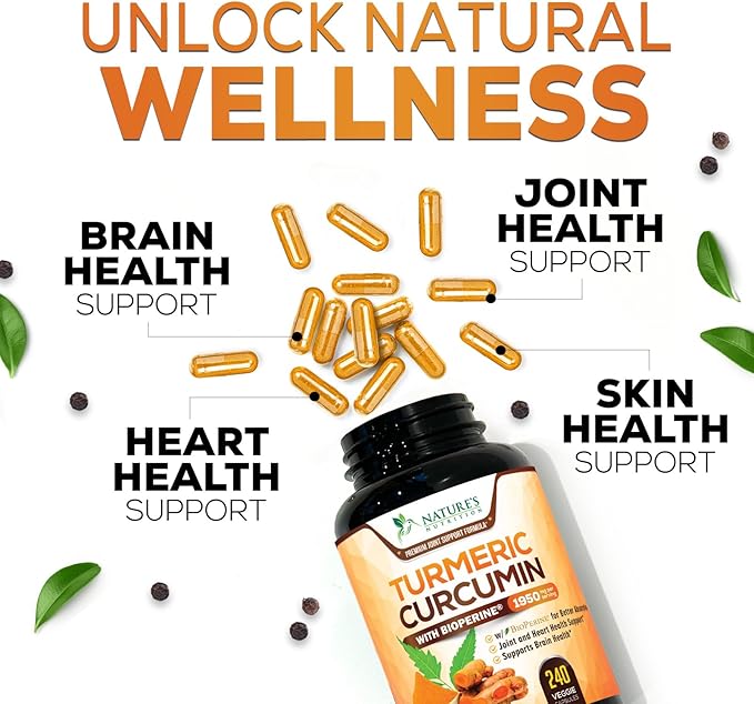 Turmeric Curcumin Supplement 95% Curcuminoids - 1800mg Organic Turmeric Per Serving - BioPerine Black Pepper Extract for Best Absorption Natural Joint Support Non-GMO Bottled in USA - 240 Capsules