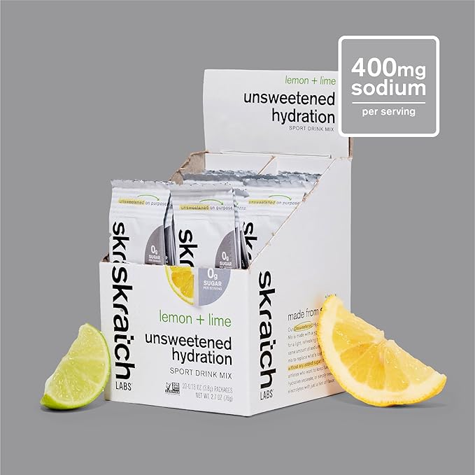 Skratch Labs Unsweetened Hydration Sport Drink Mix | Sugar Free | Electrolytes Booster | Lemon + Lime - 20 Servings | Non-GMO Vegan Kosher Keto Paleo