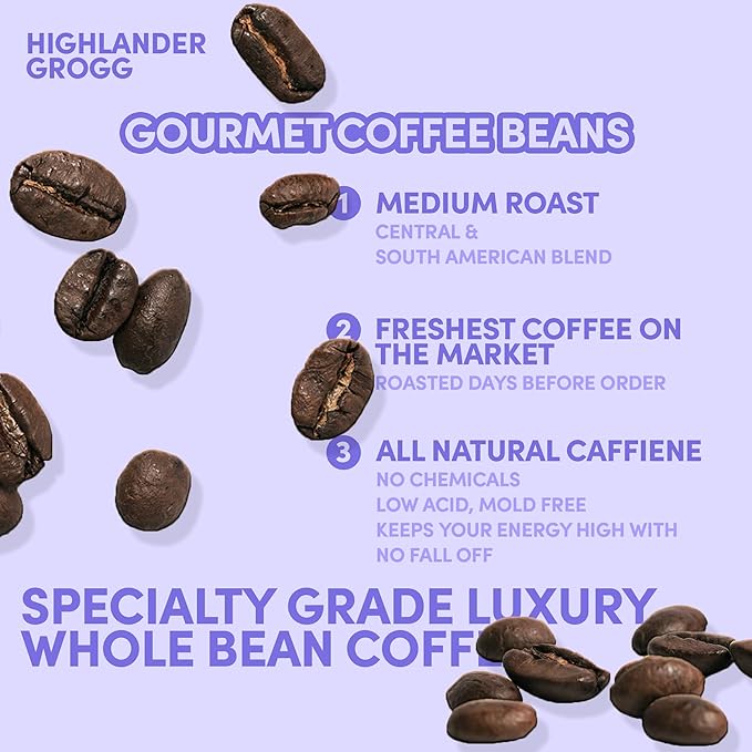 2 lb Highlander Grogg Whole Bean Coffee | Butterscotch Caramel Vanilla Flavored Coffee Beans | Bulk Medium Roast Flavored | Specialty Grade | 32 oz
