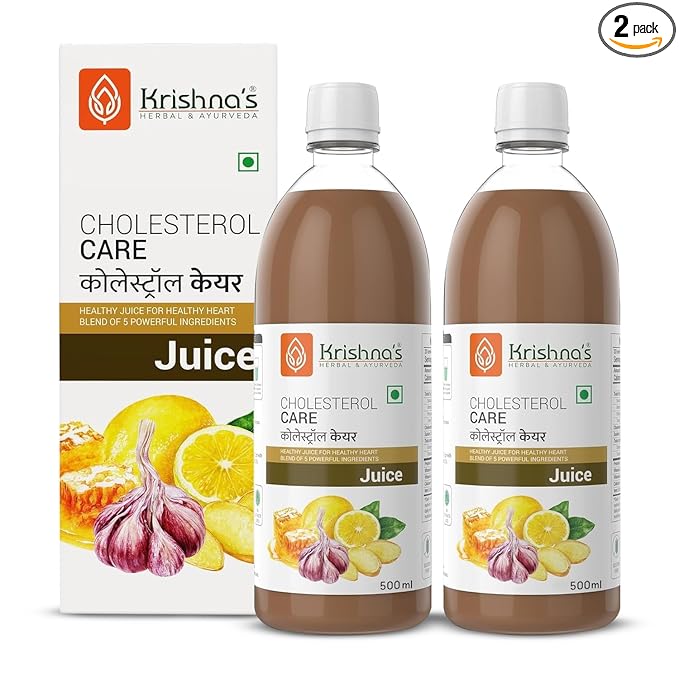 KRISHNA'S HERBAL &amp AYURVEDA Cholesterol Care Juice - 500 Ml (Pack Of 2) Contains Honey With Apple Cider Ginger Garlic Sugar Free Helps In Digestion Made In India 500 ml (Pack of 2)