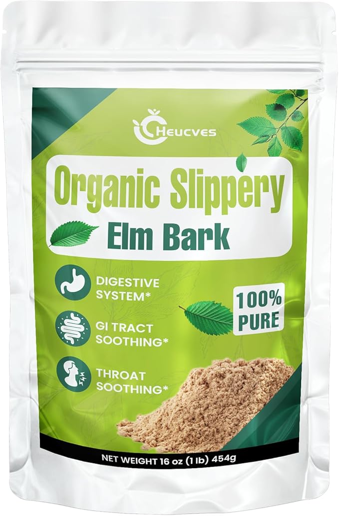 Slippery Elm Slippery Elm Powder Organic Elm Bark Made from Inner Bark - 1 Pound (349 Servings) Natural Herbs Helps Soothe The Throat and Coughing &amp Digestive Diarrhea - 100% Pure &amp Vegan