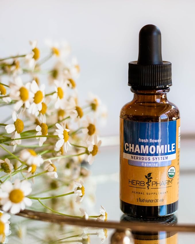 Herb Pharm Certified Organic Chamomile Liquid Extract for Calming Nervous System Support - 4 Ounce