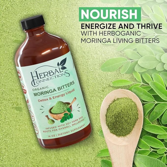 Organic Moringa Bitters - 20+ Herbs Including Moringa Aloe Vera &amp Bitter Melon for a Balanced Lifestyle - Non-GMO Gluten-Free Herbal Blend