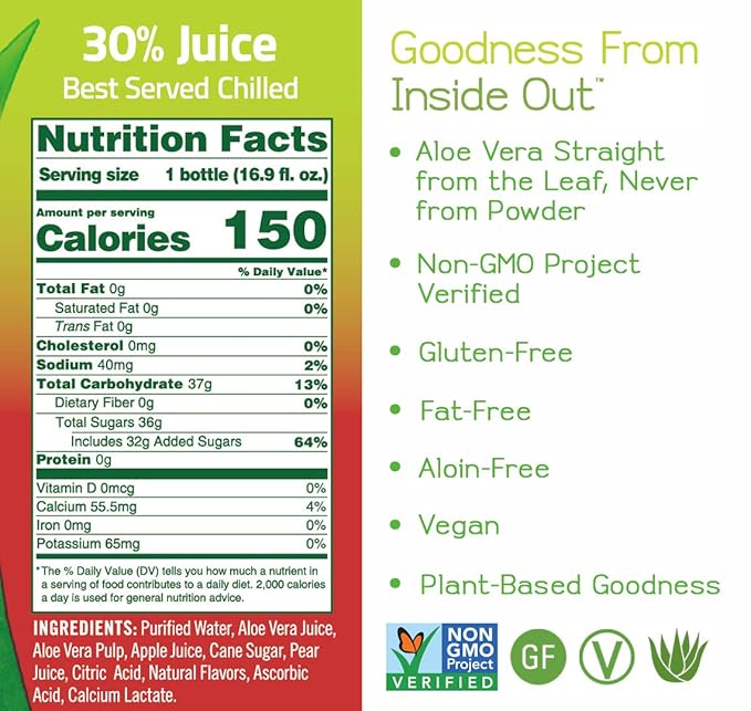 ALO Aloe Vera Juice Drink | CRISP - Pomegranate + Cranberry | 16.9 fl oz Pack of 12 | Plant-Based Drink with Real Aloe Pulp