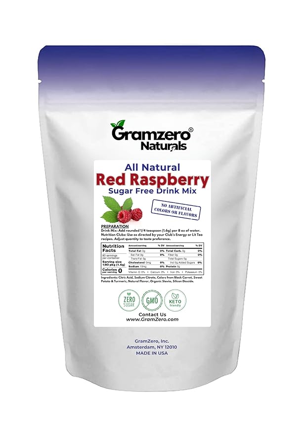 GramZero All Natural Red Raspberry Zero Calorie Sugar Free Drink Mix Great For Nutrition Club Loaded Tea Stevia Sweetened
