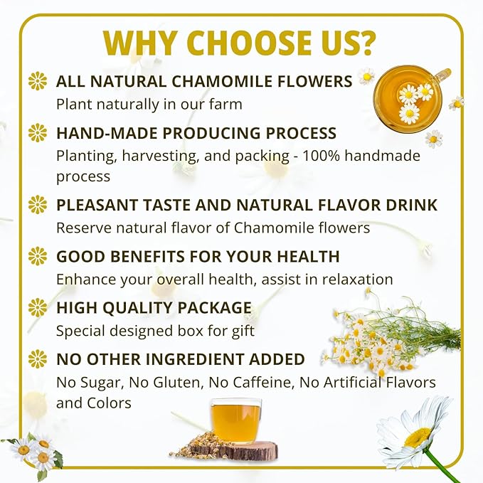 VIDA FARM 100 Chamomile Tea Bags Natural Chamomile Flowers Tea Bags Dried Herbal Flowers Sugar Free Caffeine Free Gluten Free