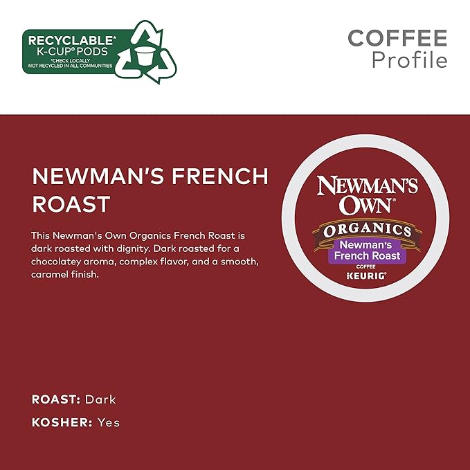 Newman's Own Organics French Roast Single-Serve Keurig K-Cup Pods Dark Roast Coffee 96 Count