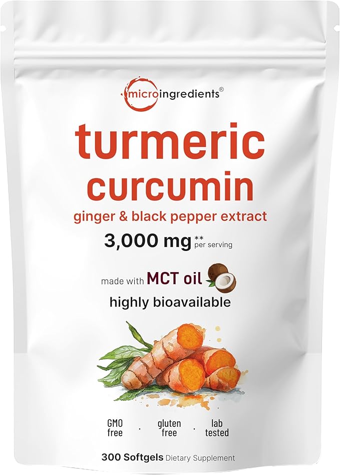 Turmeric Curcumin Supplement with Black Pepper &amp Ginger 3000mg 300 Softgels with MCT Oil for Better Absorption | 95% Curcuminoids | Non-GMO