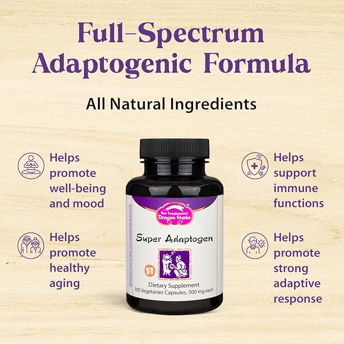 Dragon Herbs Super Adaptogen | All Natural Supplement to Support Well-Being Mood Immune Function Strong Adaptive Response | All Natural Ingredients Non-GMO (100 Capsules 500 mg Per Capsule)”