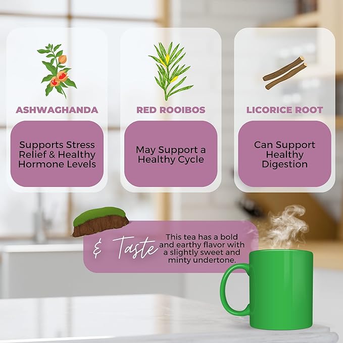 Healthy Hormone Balance Loose Leaf Tea For Her w/ Ashwagandha Red Rooibos | Organic Herbal Tea | 2 oz (57 gram) | Decaf Vegan Healthy No Caffeine Organic Herbs No Natural or Artificial Flavors