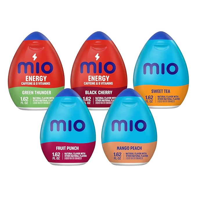 Mio Water Enhancement Variety Pack Includes Green Thunder Black Cherry Fruit Punch Sweet Tea and Mango Peach 1.62 Fl Oz each (Pack of 5)