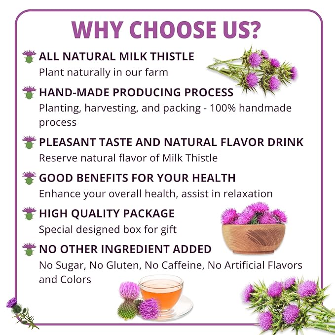 VIDA FARM Milk Thistle Tea Bags - 125 Count 100% Natural Seeds and Leaves Dried Herbal Tea Sugar Free Caffeine Free