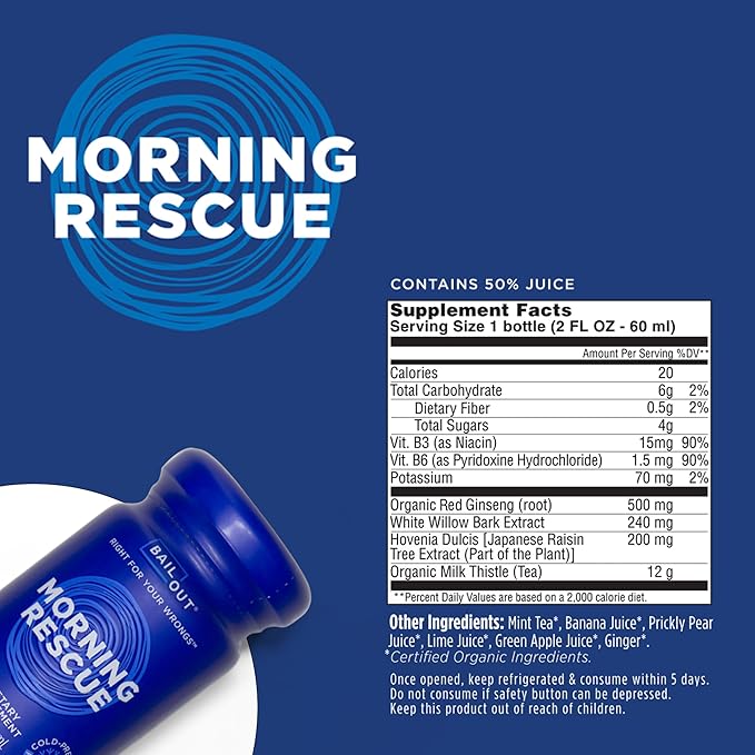 Bailout Wellness - Morning Rescue Liquid Hydrating Drink 2 Fluid Ounces Pack of 12