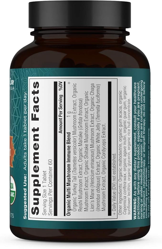 Ancient Nutrition Mushroom Supplement Organic Multi Mushroom Immune Support Tablet Supports Stress Response Gluten Free Paleo and Keto Friendly 60 Count